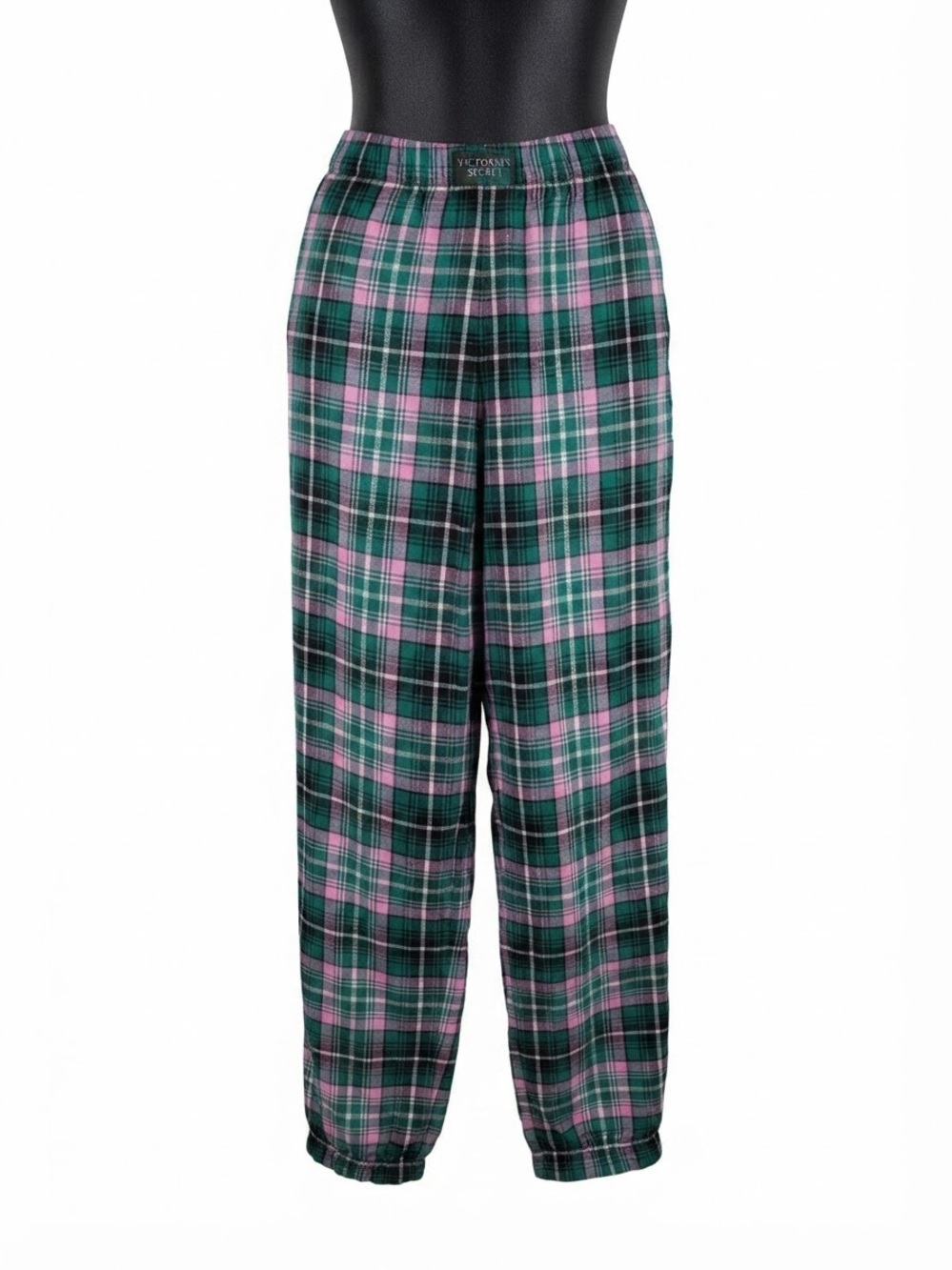 Victoria's Secret green and pink plaid flannel lounge pants elastic cuff large